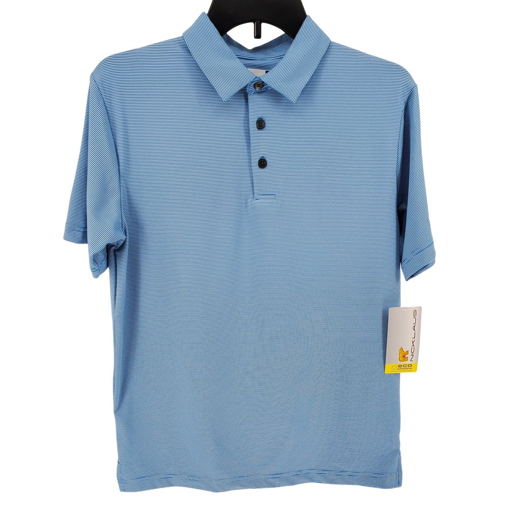 Nicklaus Boys XL 18-20 Blue Striped Eco Choice Performance Golf Polo Shirt‎ New